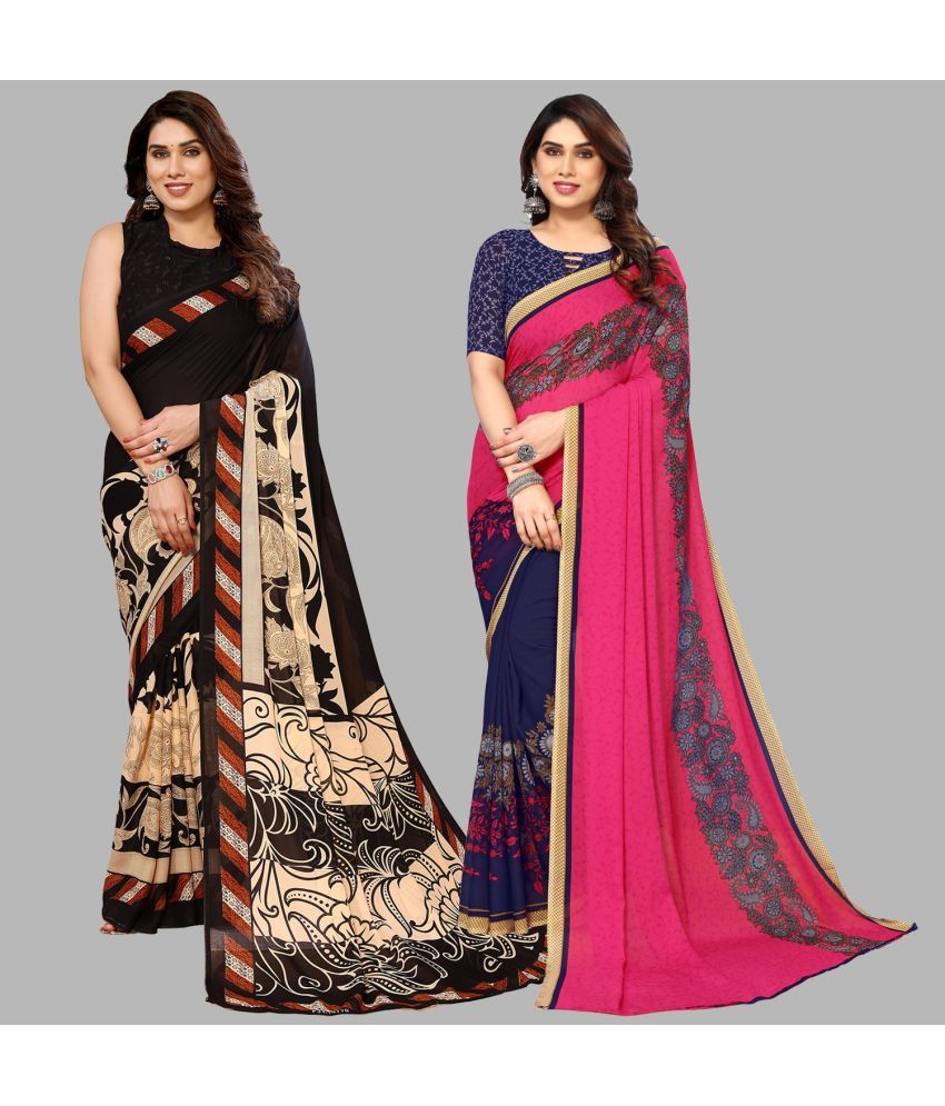     			Kashvi Sarees Georgette Printed Saree With Blouse Piece - Multicolor ( Pack of 2 )