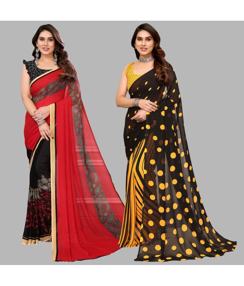     			Kashvi Sarees Georgette Printed Saree With Blouse Piece - Multicolor ( Pack of 2 )