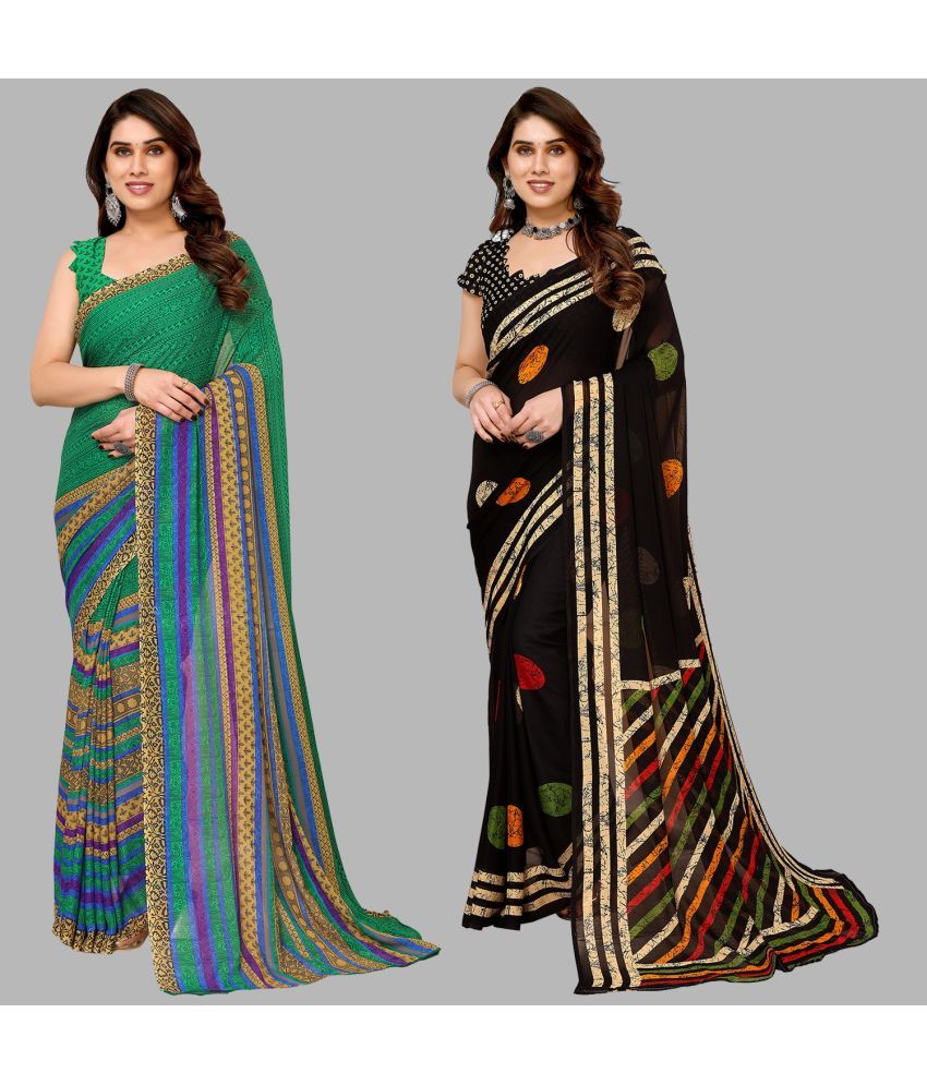     			Kashvi Sarees Georgette Printed Saree With Blouse Piece - Multicolor ( Pack of 2 )