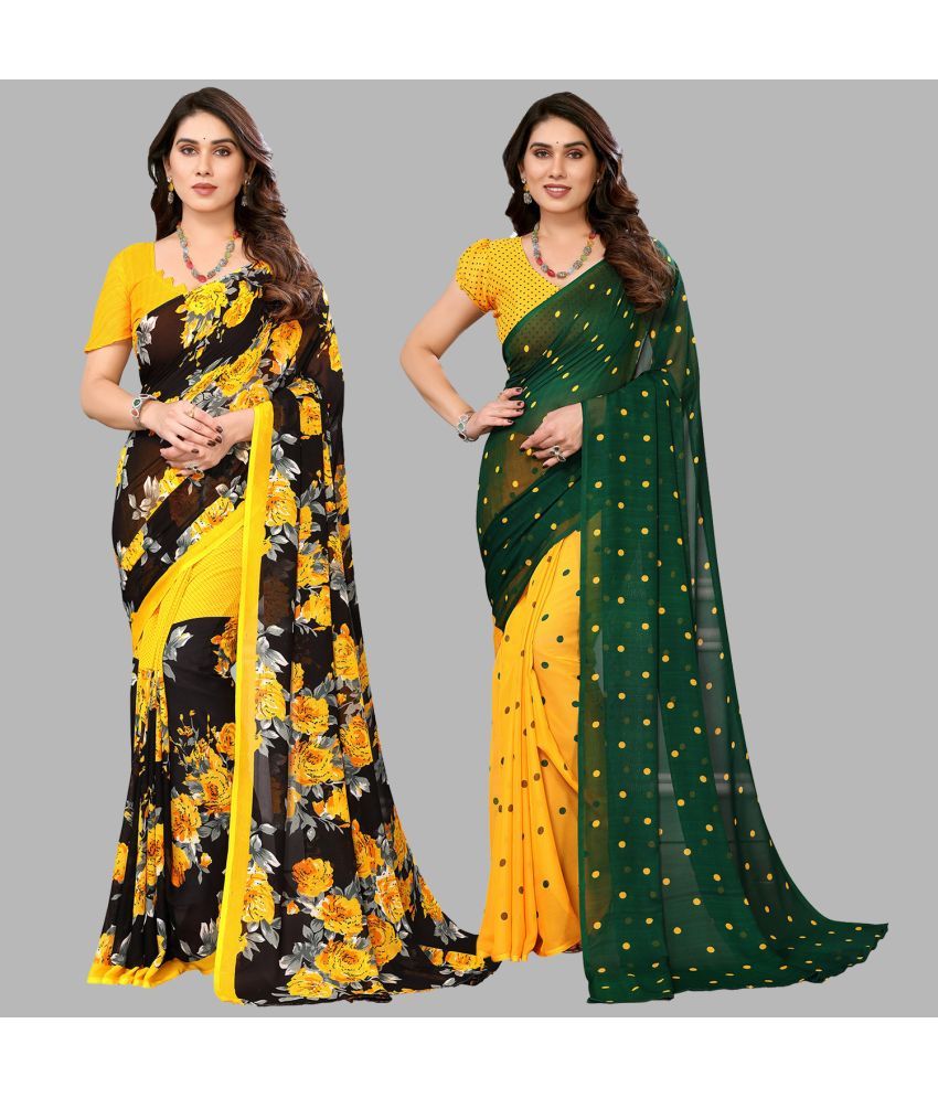     			Kashvi Sarees Georgette Printed Saree With Blouse Piece - Multicolor ( Pack of 2 )