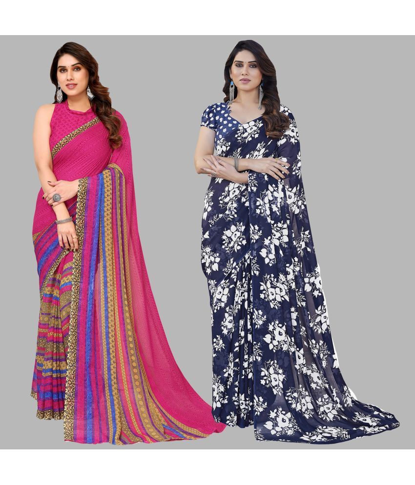     			Kashvi Sarees Georgette Printed Saree With Blouse Piece - Multicolor ( Pack of 2 )