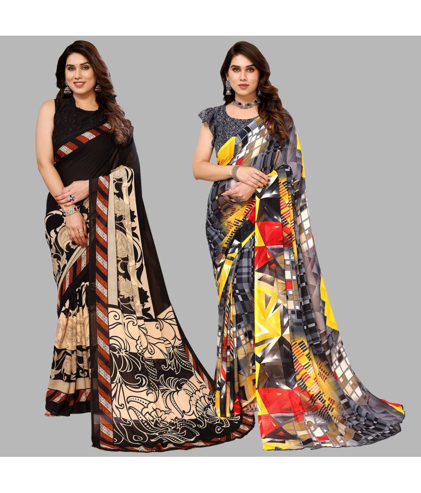     			Kashvi Sarees Georgette Printed Saree With Blouse Piece - Multicolor ( Pack of 2 )