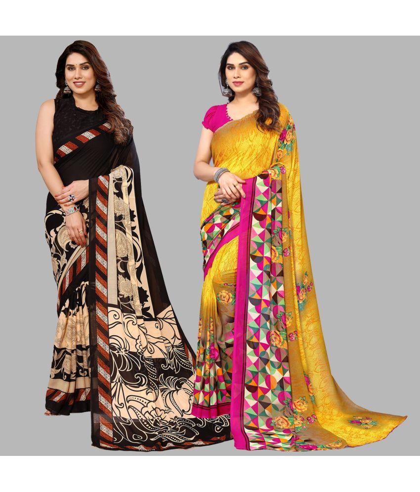     			Kashvi Sarees Georgette Printed Saree With Blouse Piece - Multicolor ( Pack of 2 )