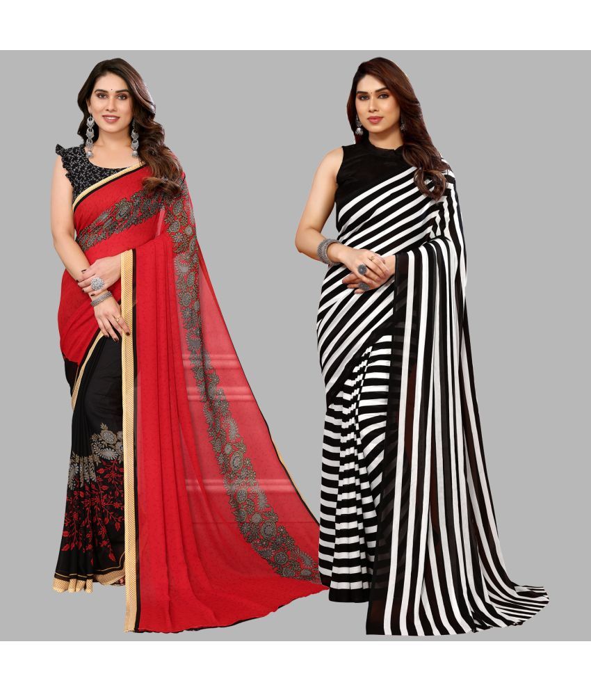     			Kashvi Sarees Georgette Printed Saree With Blouse Piece - Multicolor ( Pack of 2 )