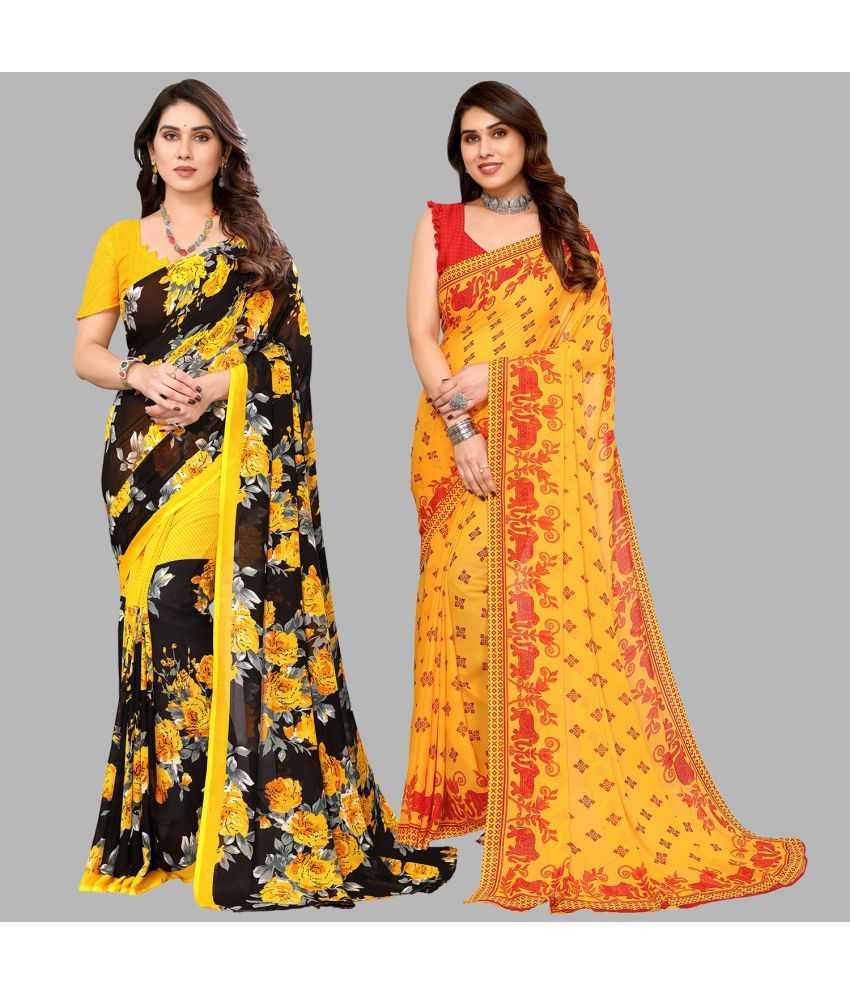     			Kashvi Sarees Georgette Printed Saree With Blouse Piece - Multicolor ( Pack of 2 )