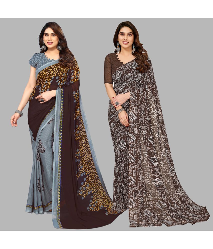     			Kashvi Sarees Georgette Printed Saree With Blouse Piece - Multicolor ( Pack of 2 )