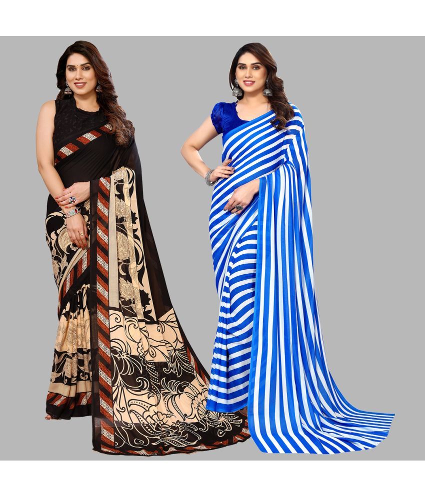     			Kashvi Sarees Georgette Printed Saree With Blouse Piece - Multicolor ( Pack of 2 )