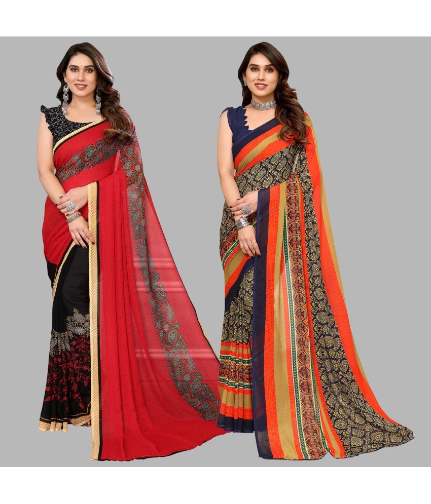     			Kashvi Sarees Georgette Printed Saree With Blouse Piece - Multicolor ( Pack of 2 )