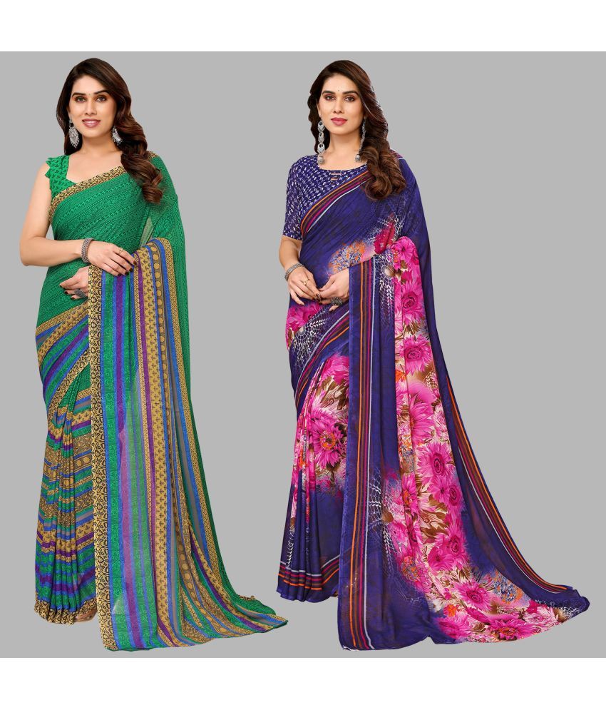     			Kashvi Sarees Georgette Printed Saree With Blouse Piece - Multicolor ( Pack of 2 )