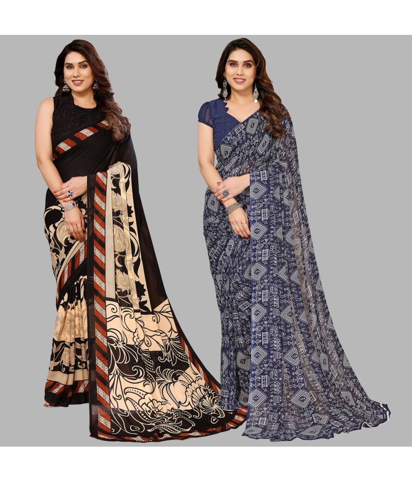     			Kashvi Sarees Georgette Printed Saree With Blouse Piece - Multicolor ( Pack of 2 )