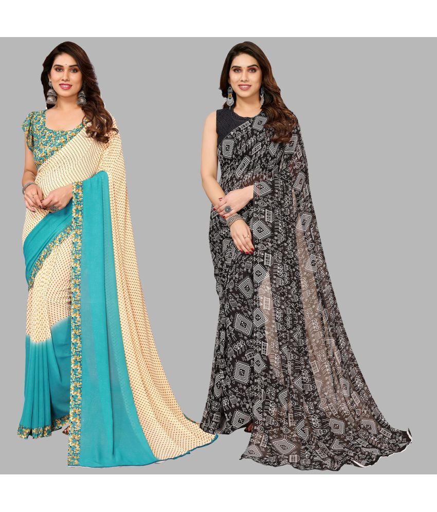     			Kashvi Sarees Georgette Printed Saree With Blouse Piece - Multicolor ( Pack of 2 )