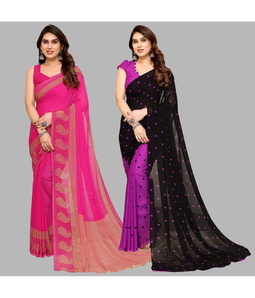     			Kashvi Sarees Georgette Printed Saree With Blouse Piece - Multicolor ( Pack of 2 )