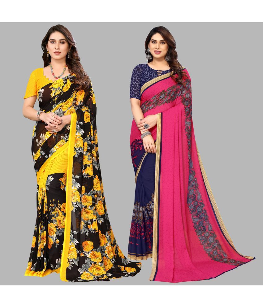     			Kashvi Sarees Georgette Printed Saree With Blouse Piece - Multicolor ( Pack of 2 )