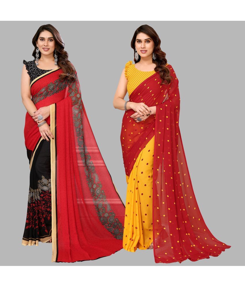     			Kashvi Sarees Georgette Printed Saree With Blouse Piece - Multicolor ( Pack of 2 )