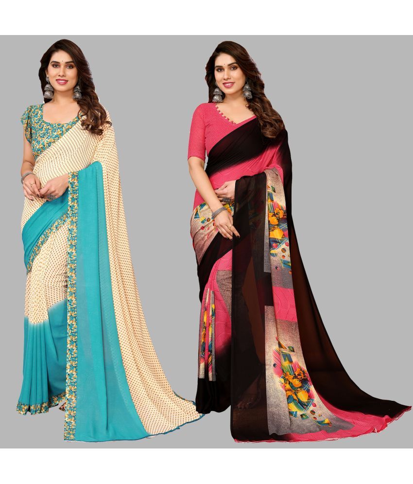     			Kashvi Sarees Georgette Printed Saree With Blouse Piece - Multicolor ( Pack of 2 )