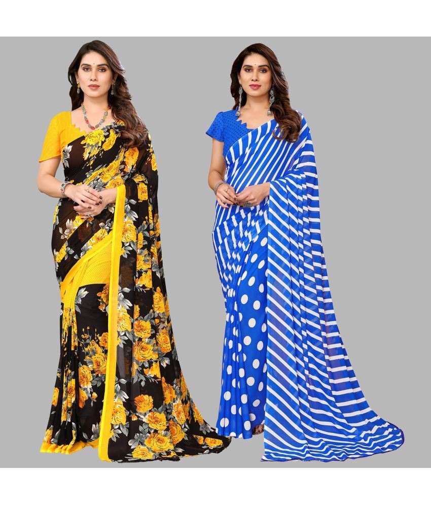     			Kashvi Sarees Georgette Printed Saree With Blouse Piece - Multicolor ( Pack of 2 )