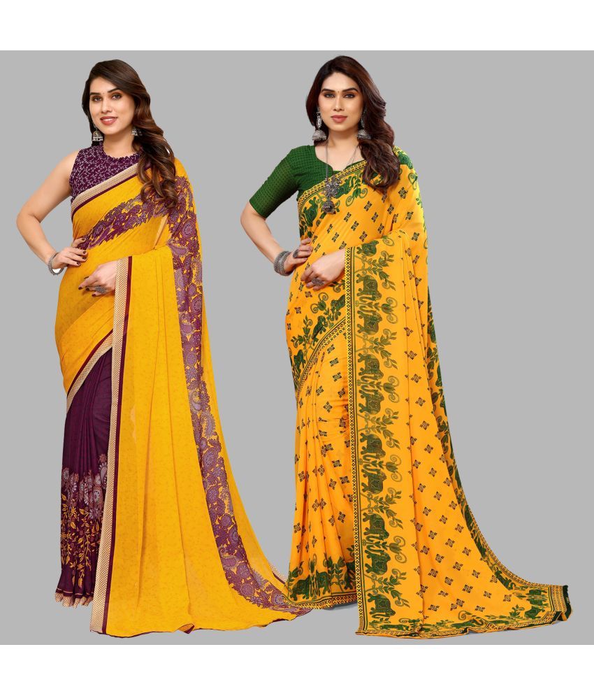     			Kashvi Sarees Georgette Printed Saree With Blouse Piece - Multicolor ( Pack of 2 )