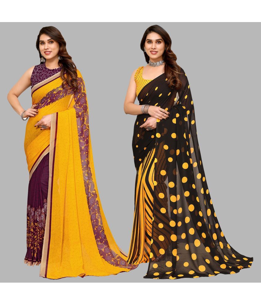     			Kashvi Sarees Georgette Printed Saree With Blouse Piece - Multicolor ( Pack of 2 )