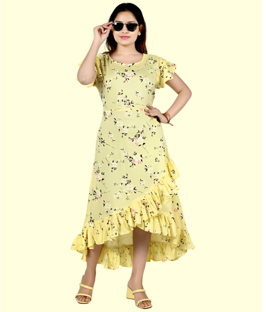     			MODERN HUTT Rayon Printed Midi Women's Asymmetric Dress - Yellow ( Pack of 1 )
