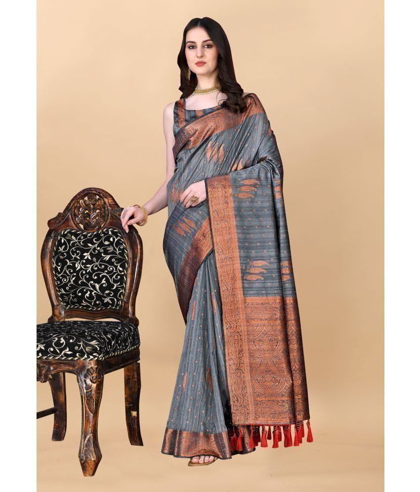     			OFLINE SELCTION Banarasi Silk Embellished Saree With Blouse Piece - Grey ( Pack of 1 )