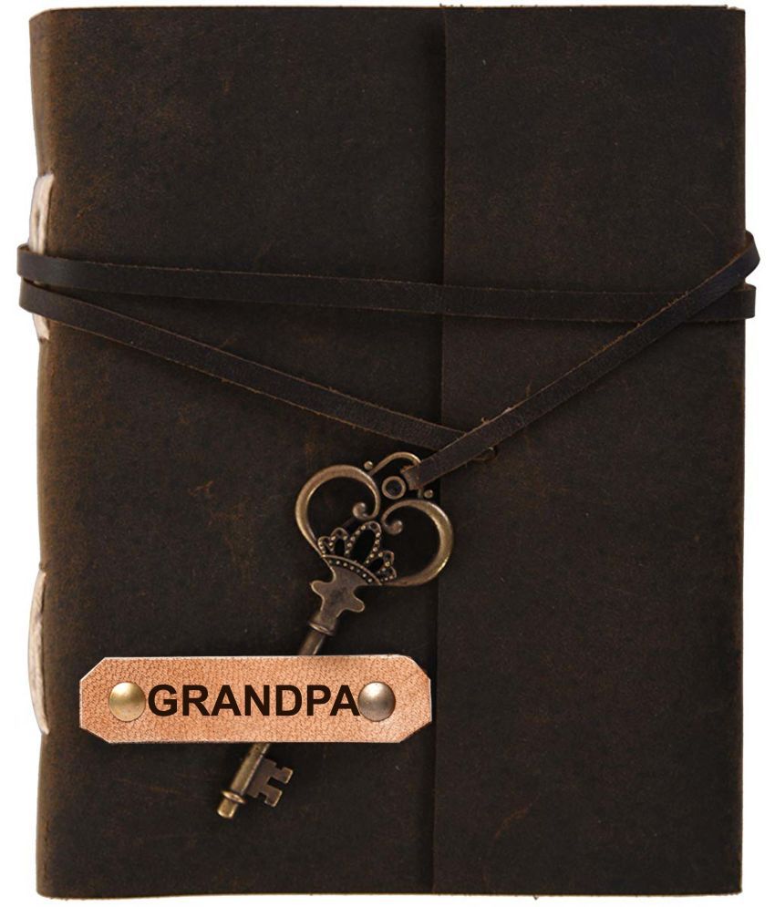     			Rjkart GRANDPA embossed Leather Cover Diary With Key Lock A5 Diary Unruled 200 Pages (Brown) - 120 GSM