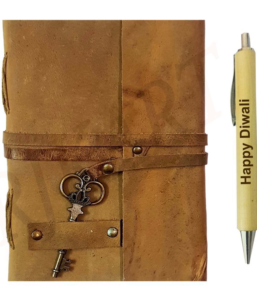     			Rjkart Leather Handmade Antique Key Lock Diary A5 Diary unruled 200 Pages (Light Brown) - 110 GSM