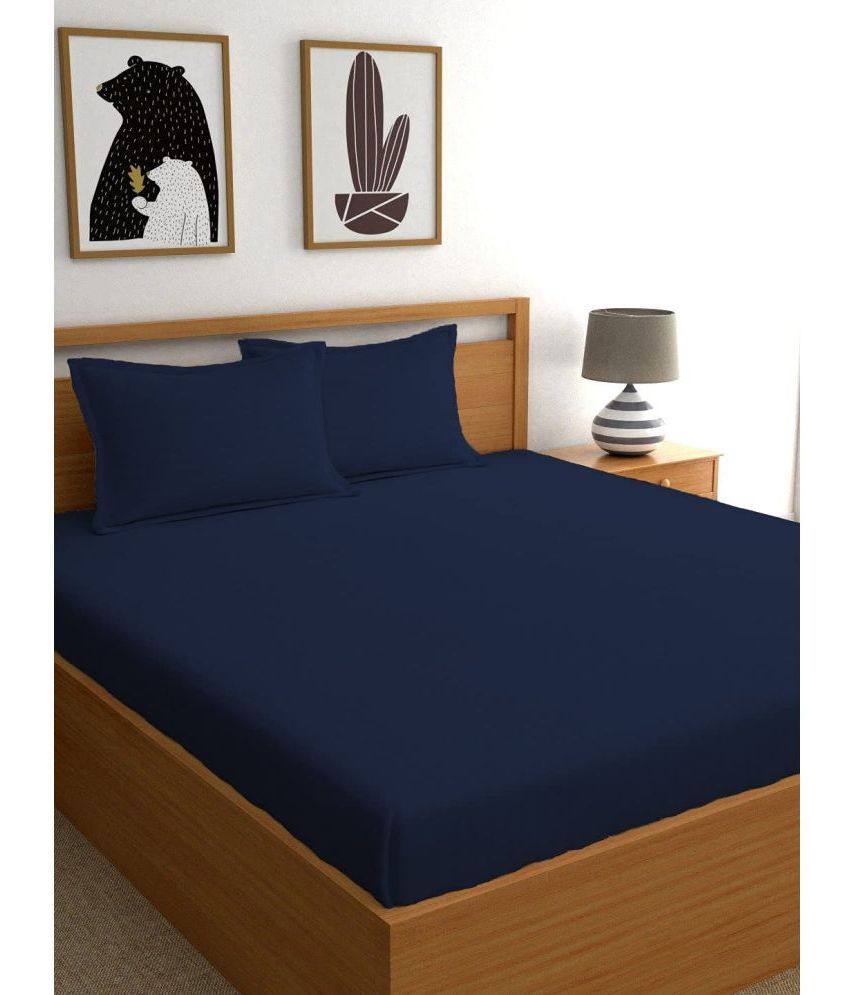     			VORDVIGO Satin Vertical Striped 1 Double Bedsheet with 2 Pillow Covers - Blue
