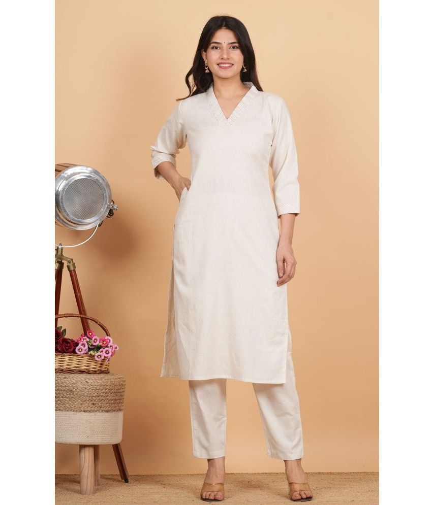     			Vbuyz Cotton Blend Solid Kurti With Pants Women's Stitched Salwar Suit - White ( Pack of 1 )