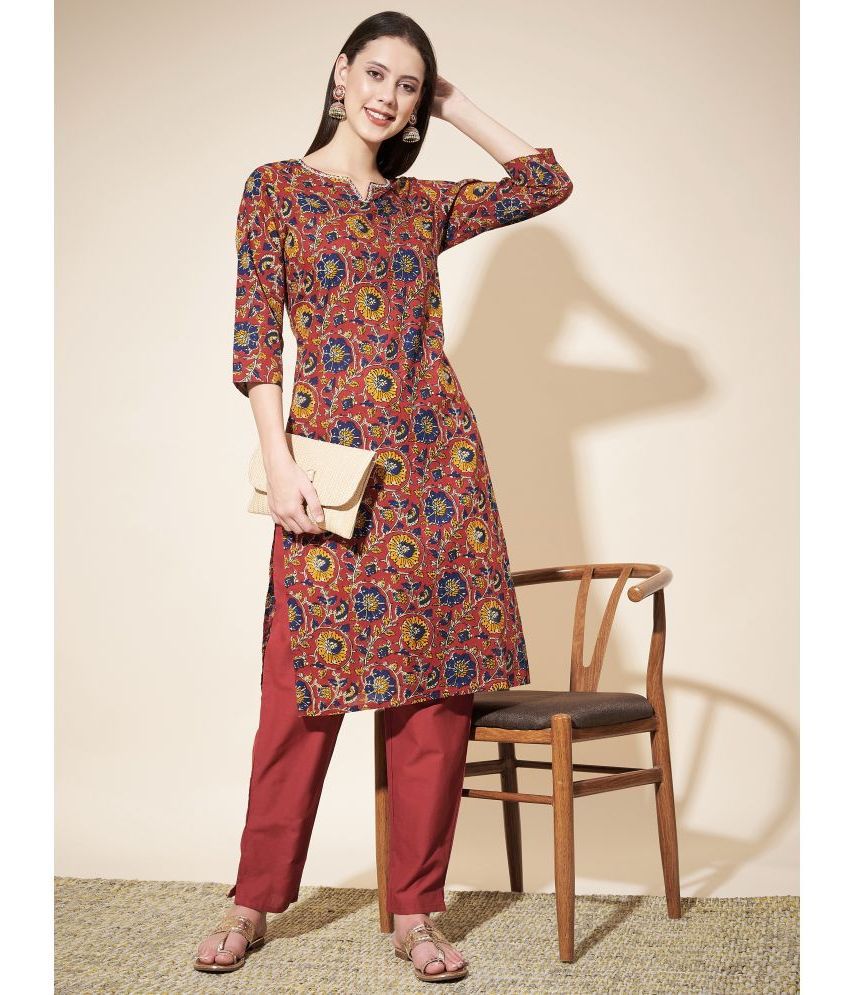     			Vbuyz Cotton Printed Kurti With Pants Women's Stitched Salwar Suit - Red ( Pack of 1 )