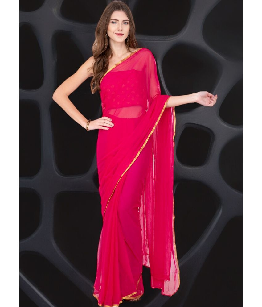     			clafoutis Chiffon Solid Saree Without Blouse Piece - Pink ( Pack of 1 )