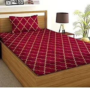     			Aazeem Polyester Geometric 1 Single Bedsheet with 1 Pillow Cover - Maroon