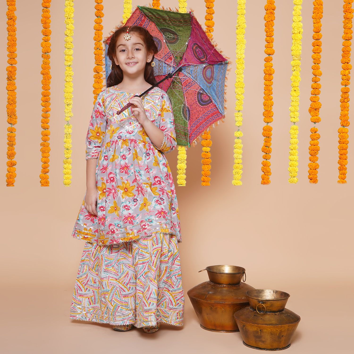     			Arshia Fashions Multi Cotton Blend Girls Kurta and Sharara Set ( Pack of 1 )