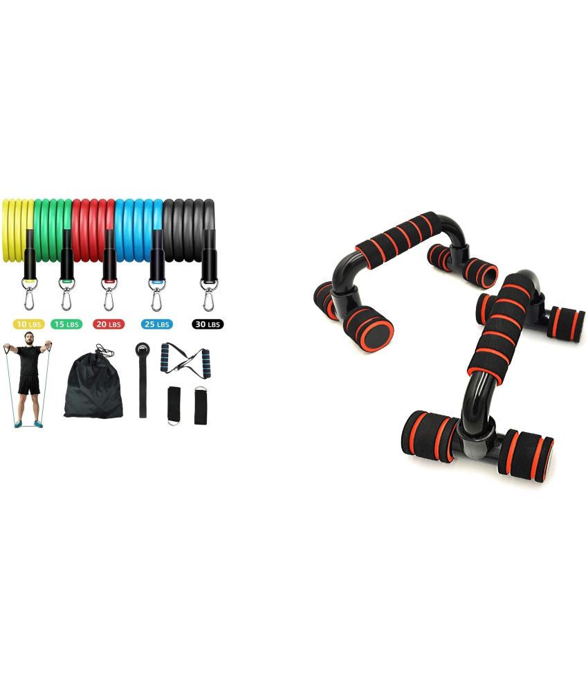    			Full body workout resistant tube kit 11 pcs set with pushup bar home, gym fitness combo kit