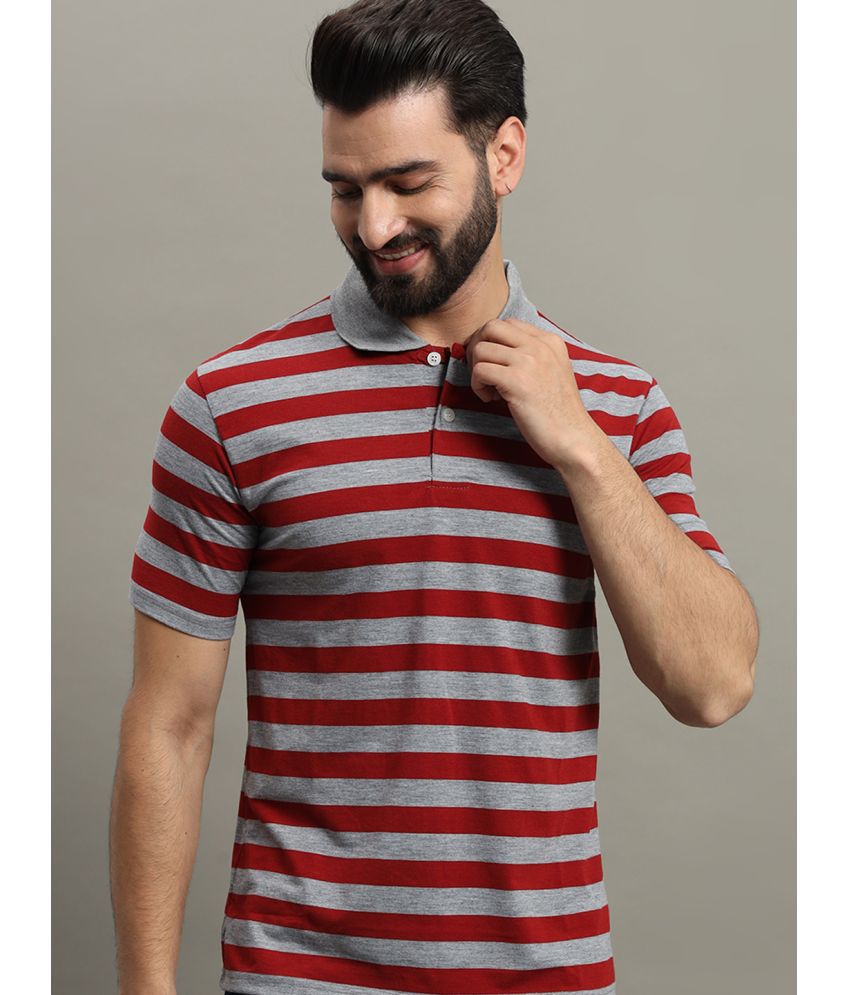     			GET GOLF Cotton Blend Regular Fit Striped Half Sleeves Men's Polo T Shirt - Maroon ( Pack of 1 )
