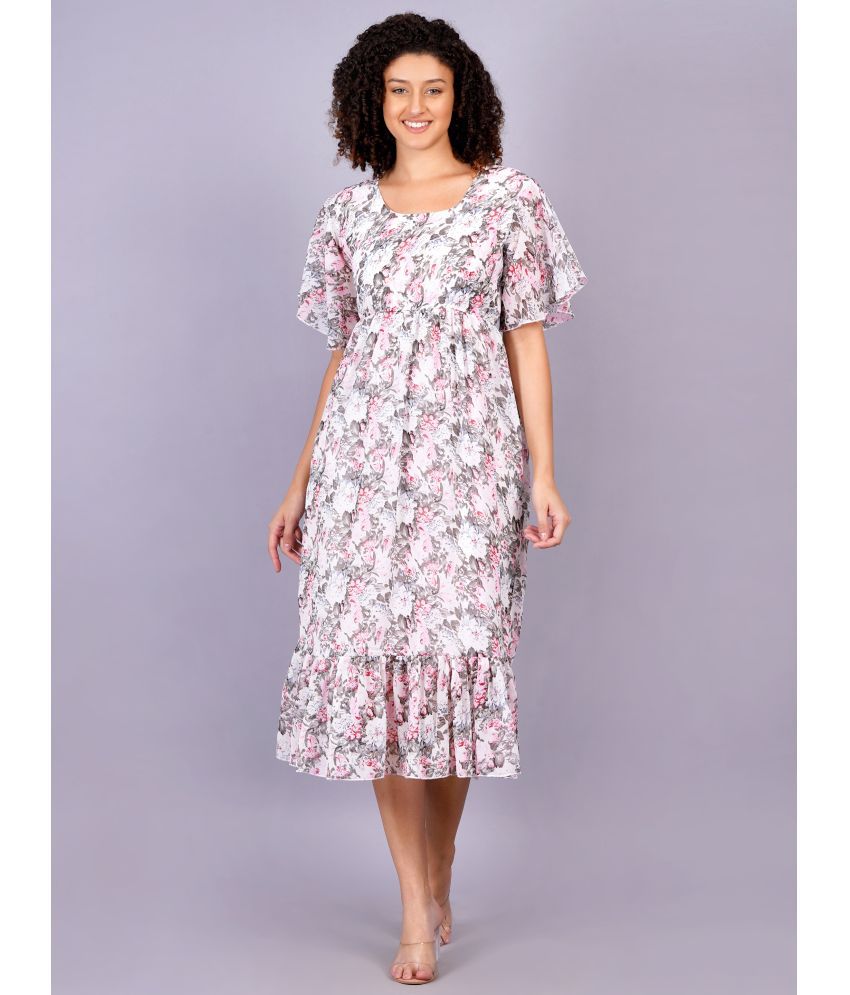     			JC4U Georgette Printed Full Length Women's Fit & Flare Dress - Pink ( Pack of 1 )