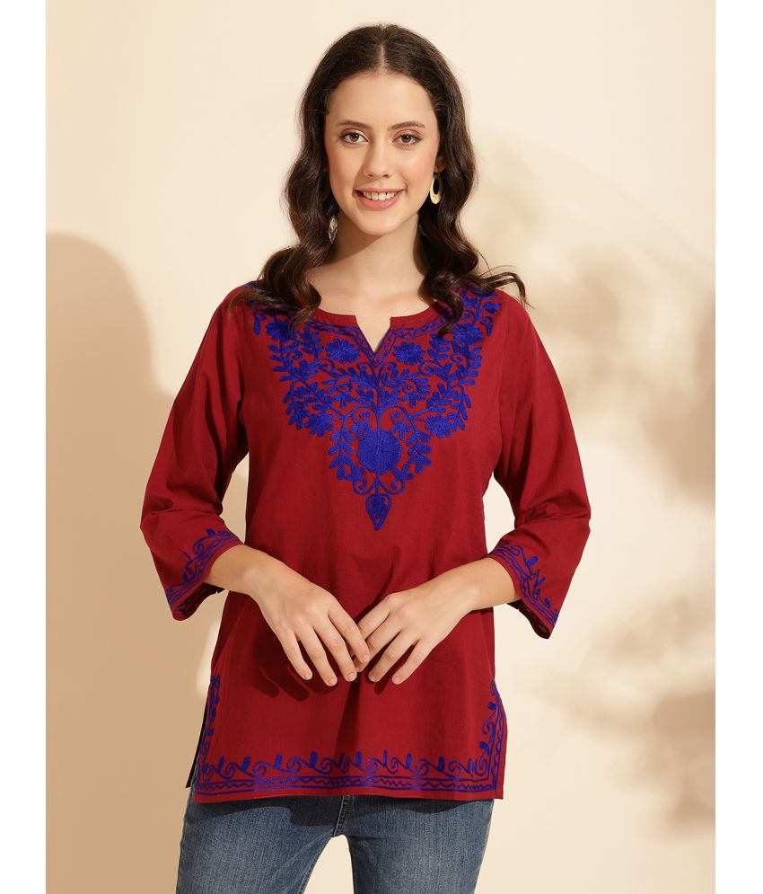     			Queenley Cotton Embroidered A-line Women's Kurti - Blue ( Pack of 1 )