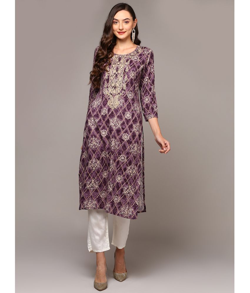     			Vaamsi Cotton Blend Embroidered Straight Women's Kurti - Purple ( Pack of 1 )