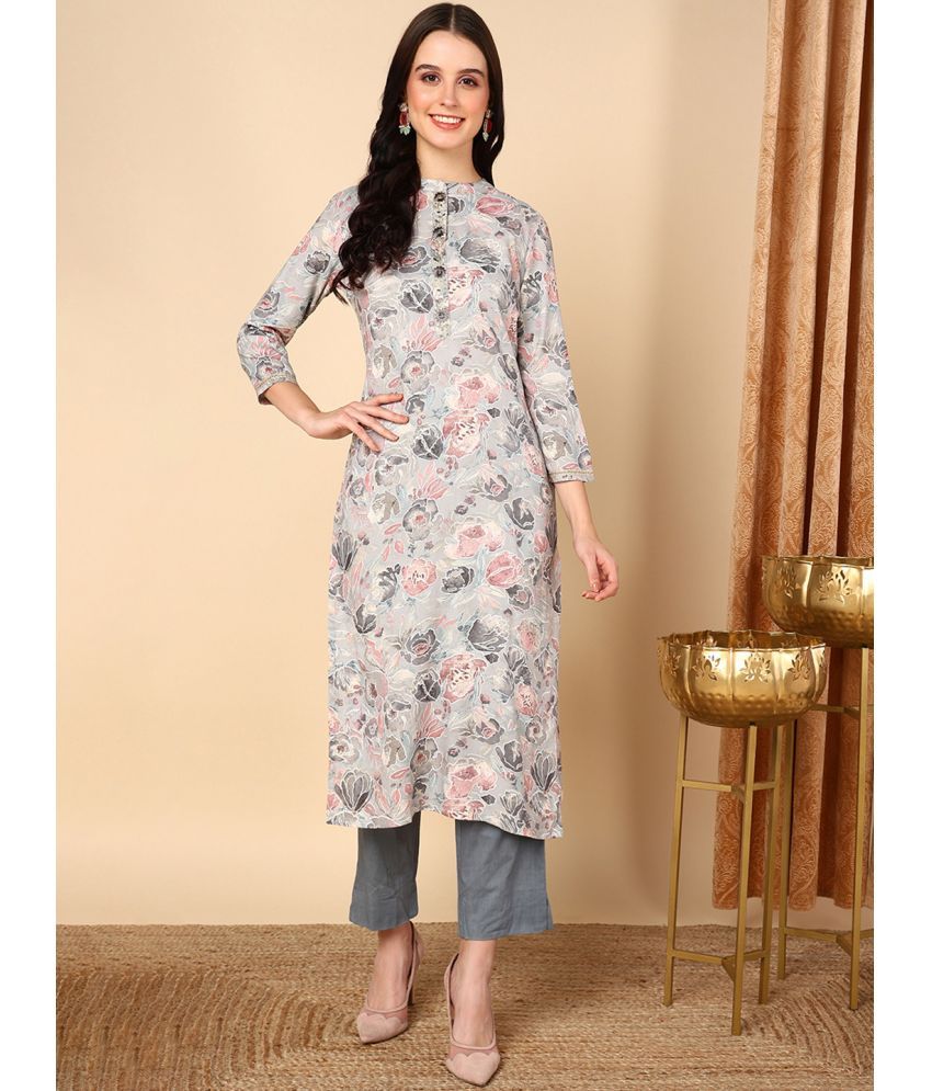     			Vaamsi Cotton Blend Printed Straight Women's Kurti - Grey ( Pack of 1 )