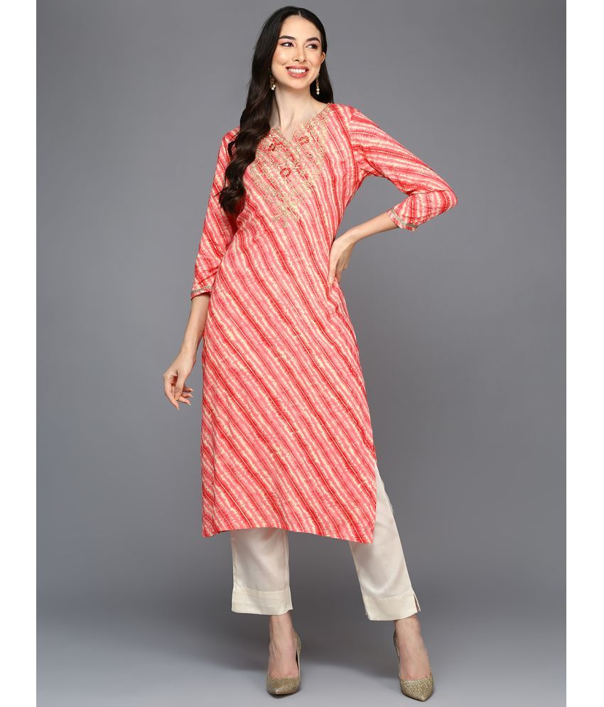     			Vaamsi Cotton Blend Printed Straight Women's Kurti - Peach ( Pack of 1 )