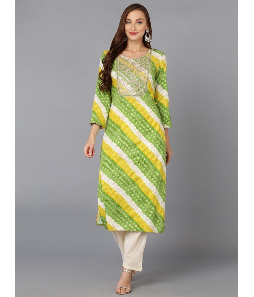     			Vaamsi Cotton Blend Printed Straight Women's Kurti - Green ( Pack of 1 )