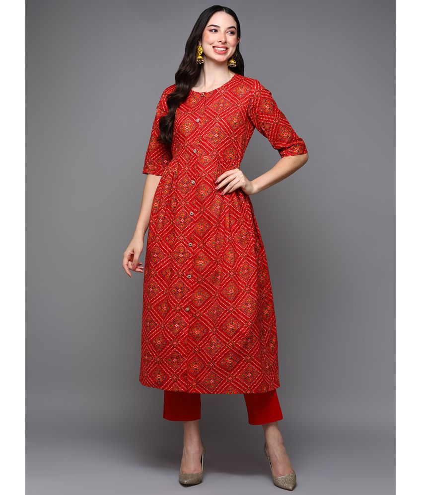     			Vaamsi Cotton Printed A-line Women's Kurti - Red ( Pack of 1 )
