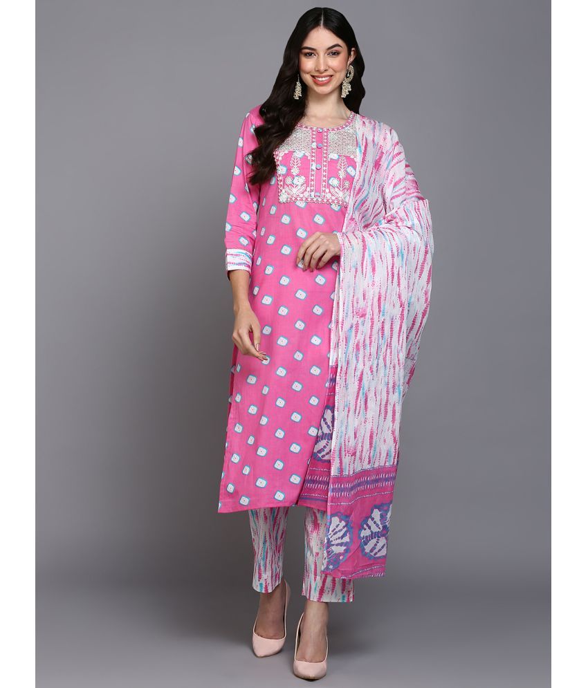     			Vaamsi Cotton Printed Kurti With Pants Women's Stitched Salwar Suit - Pink ( Pack of 1 )