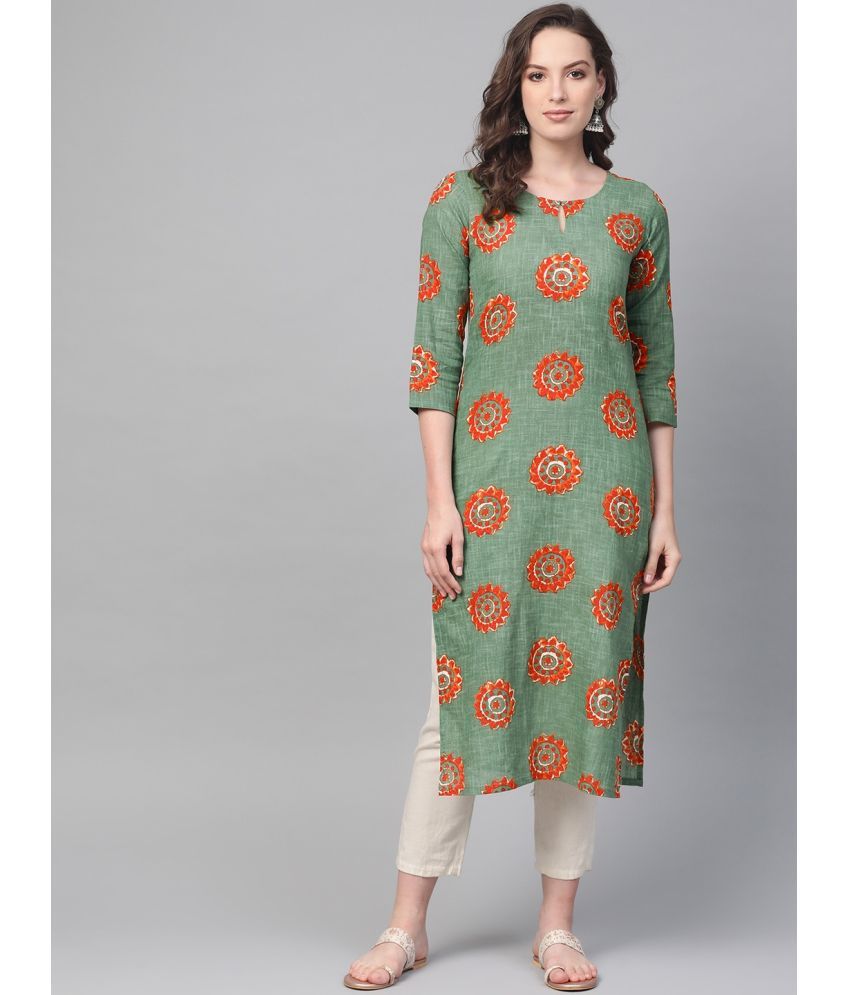     			Vaamsi Cotton Printed Straight Women's Kurti - Green ( Pack of 1 )