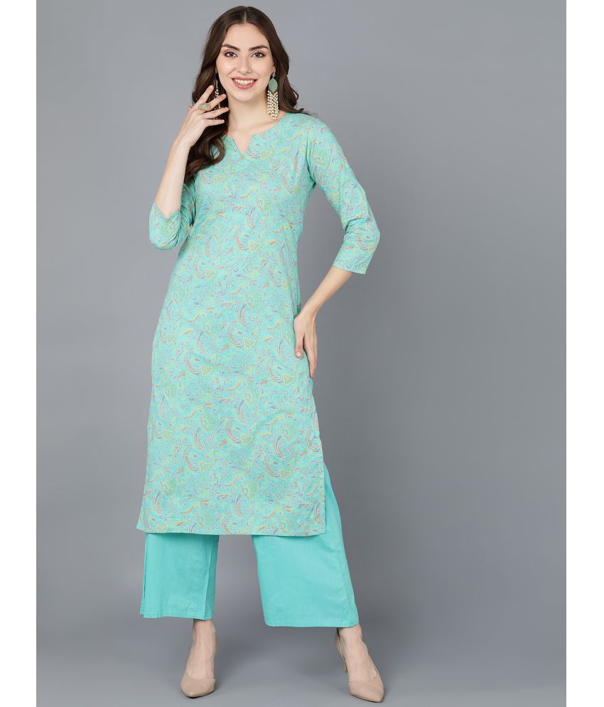     			Vaamsi Cotton Printed Straight Women's Kurti - Sea Green ( Pack of 1 )