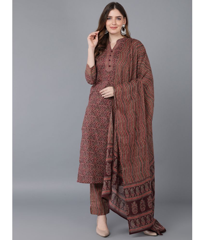     			Vaamsi Rayon Printed Kurti With Pants Women's Stitched Salwar Suit - Maroon ( Pack of 1 )