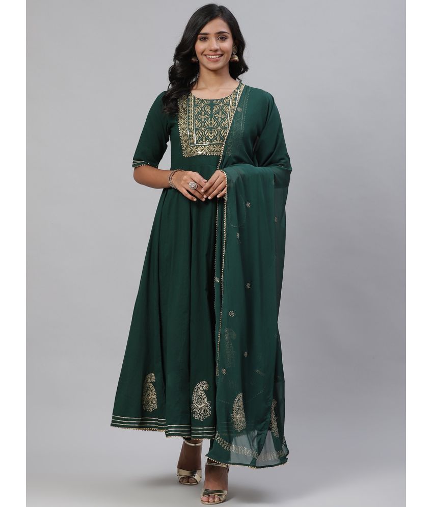     			Vaamsi Silk Blend Embroidered Kurti With Pants Women's Stitched Salwar Suit - Green ( Pack of 1 )