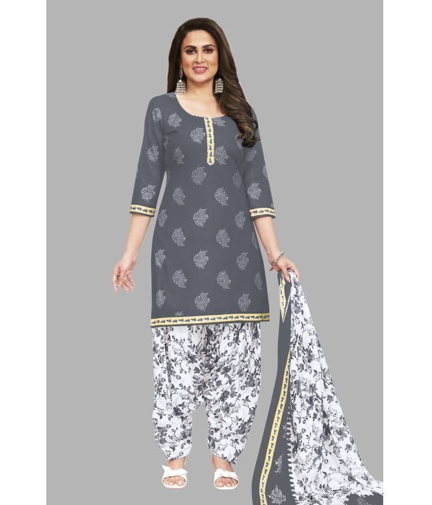     			shree jeenmata collection Unstitched Cotton Printed Dress Material - Dark Grey ( Pack of 1 )