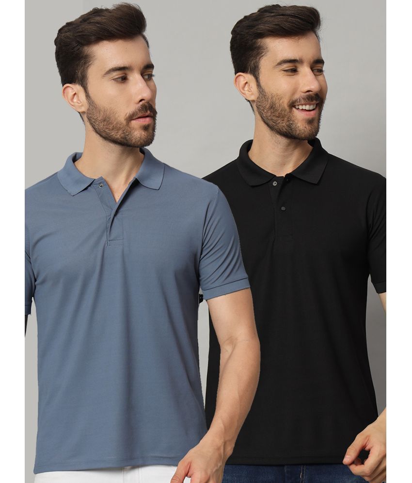     			AAUSTRIA Cotton Blend Regular Fit Solid Half Sleeves Men's Polo T Shirt - Blue ( Pack of 2 )
