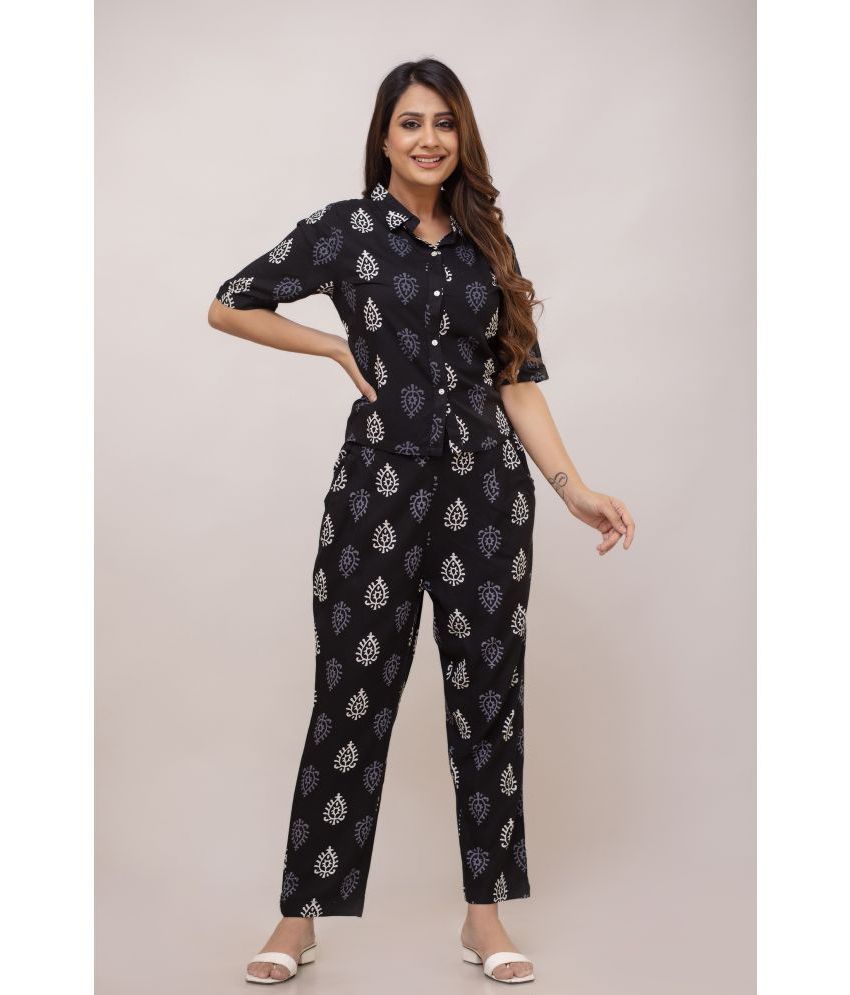     			CHAKKAR Rayon Printed Ethnic Top With Pants Women's Stitched Salwar Suit - Black ( Pack of 1 )