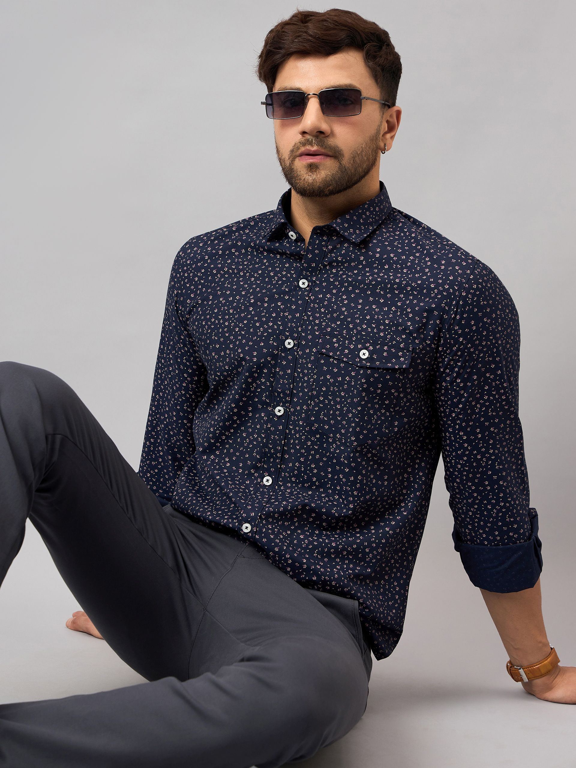     			Club York Cotton Blend Regular Fit Printed Full Sleeves Men's Casual Shirt - Navy Blue ( Pack of 1 )